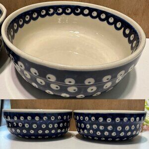 2 Vintage Boleslawiec Polish Pottery Bowl Blue Peacock Eyes